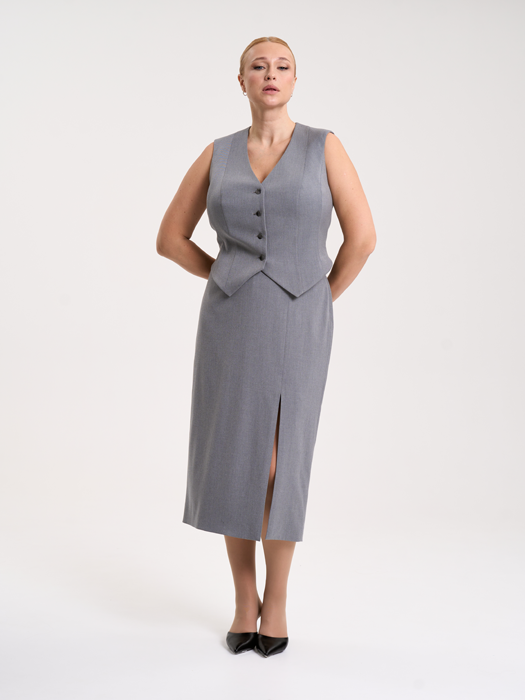 Юбка миди с разрезом (Серый)