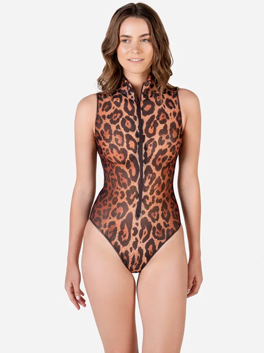 Слитный купальник без рукава с молнией Rodasoleil "Леопард 25"