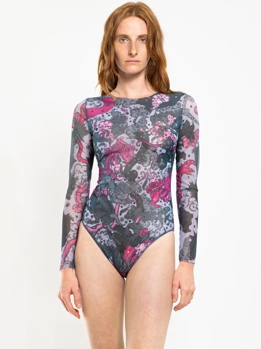 Слитный купальник с рукавом Rodasoleil "Лунная пыль" 