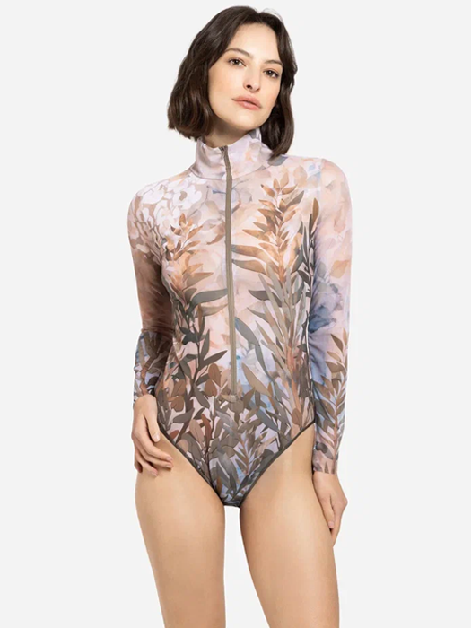 Слитный купальник с рукавом и молнией Rodasoleil "Оливки" 