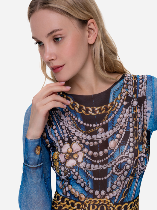 Слитный купальник с рукавом Rodasoleil "Джинс" 