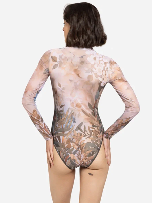 Слитный купальник с рукавом и молнией Rodasoleil "Оливки" 