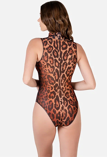 Слитный купальник без рукава с молнией Rodasoleil "Леопард 25"