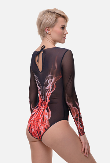 Слитный купальник с рукавом Rodasoleil "Огонь" 