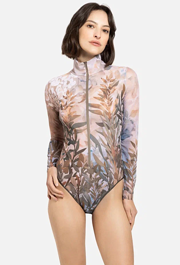 Слитный купальник с рукавом и молнией Rodasoleil "Оливки" 