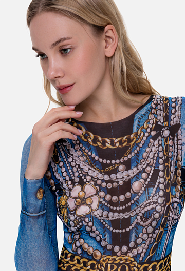 Слитный купальник с рукавом Rodasoleil "Джинс" 