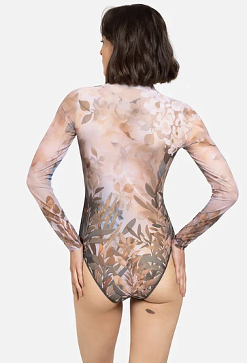 Слитный купальник с рукавом и молнией Rodasoleil "Оливки" 