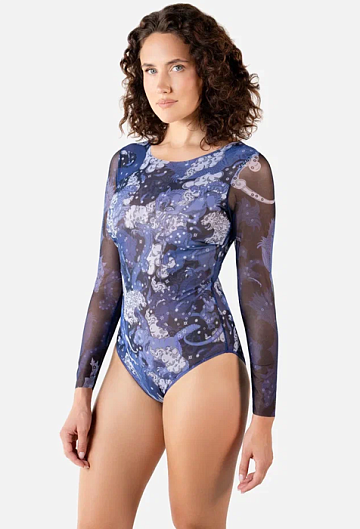 Слитный купальник с рукавом Rodasoleil "Черничные ночи" 